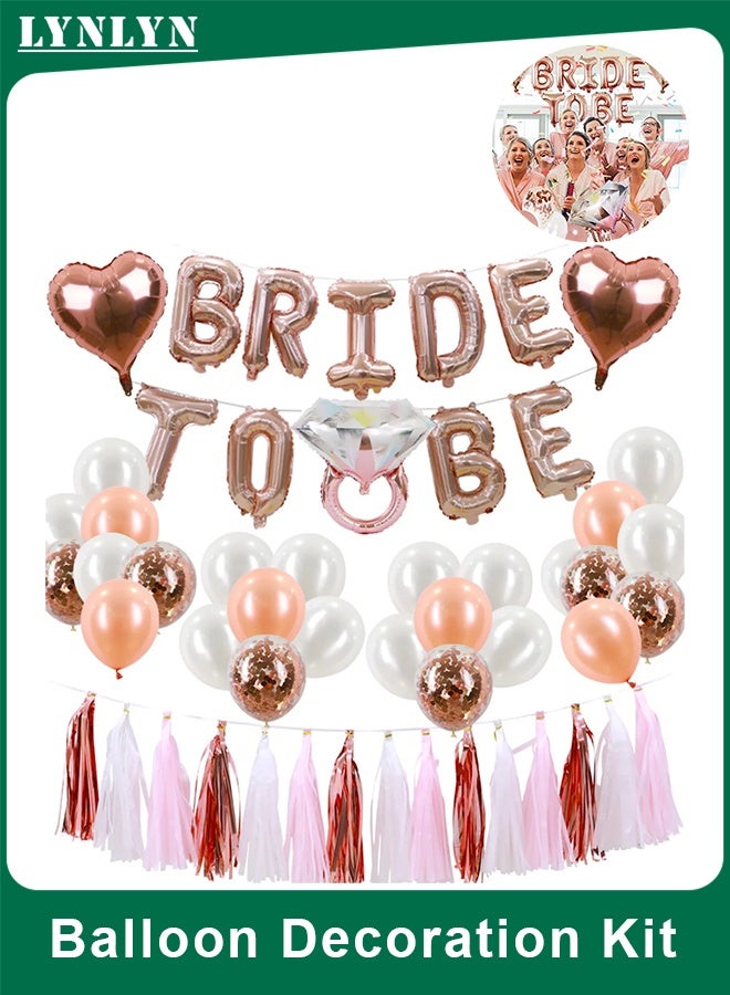 LYNLYN Rose Gold Bride to Be Balloon Decoration Kit, Bachelorette Party and Bridal Shower Balloon Set with Ring and Heart Foil Balloons, Wedding Celebration Decor - Image 1